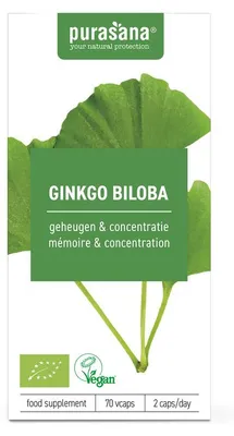 Produktbild von GINKGO BILOBA (BIO) (250 mg) 70 KAPSELN – PURASANA