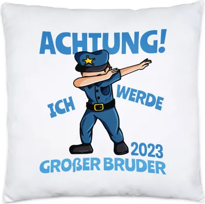Produktbild von Ich Werde Großer Bruder 2023 Kissen Inkl. Füllung Ankündigung Schwangerschaft Polizist Dab Babynews