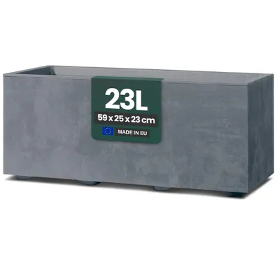 Produktbild von Kreher® XL Pflanzkasten „Millennium“ 59x25x23 cm - 23L Volumen - Grau - Wetterfester Pflanzkasten für Garten, Balkon & Terrasse