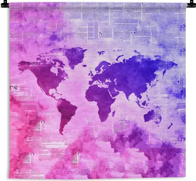 Produktbild von MuchoWow® Wandteppich Wandbehang Weltkarte - Zeitungen - Farben 150x150 cm Tapisserie Dekoration Wandtuch - Wohnaccessoires - Modernes