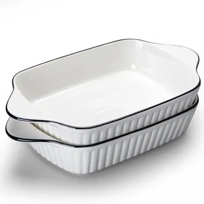 Zdjęcie produktu dla Zestaw form do pieczenia, 2 sztuki, średnica 26,6 cm. Naczynie do zapiekanek – ceramiczne, prostokątne – z uchwytami – bezpieczne do użytku w piekarniku i mikrofalówce – Luxento
