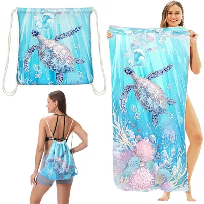 Immagine prodotto di Omgoods - Asciugamano da spiaggia in microfibra con zaino 2-in-1, 140 x 70 cm