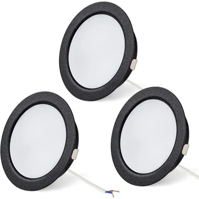 Obrázok produktu pre LED vstavané bodové svietidlá, ploché, 12V, 3000K, čierna farba, priemer 6,3 cm, 3 kusy.