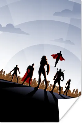 Produktbild von MuchoWow® Poster Kinder-Illustration von Team-Superhelden für Skyline 80x120 cm - Papierdruck