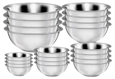 Produktbild von 20tlg. Schüsselset Edelstahl: Schüsselgrößen 16,20,24,28,32cm / Füllmengen: 700,1400,1700,3800,5500ml / 4x Schüsseln 16cm, 4x Schüsseln 20cm, 4x Schüsseln 24cm, 4x Schüsseln 28cm, 4x Schüsseln 32cm