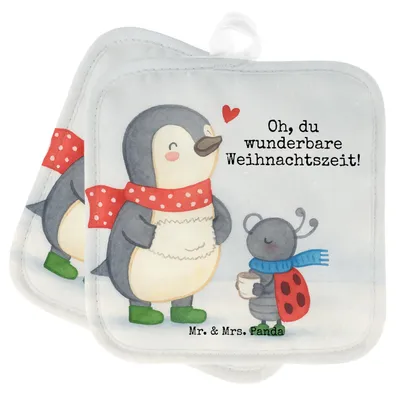 Produktbild von Mr. & Mrs. Panda Topflappen Smörle Winterzeit Design - Weiß - Geschenk, Ofenlappen, Weihnachtszeit, Set, Weihnachten Grüße, Doppel, Weihnachtsgruß, Topfuntersetzer