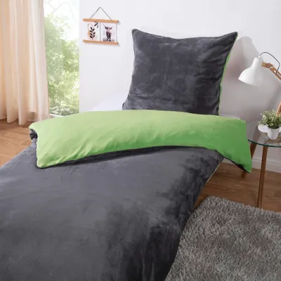Obrázek produktu pro Heimtexland Teddy Flanell oboustranná ložní souprava I zimní povlečení I příjemně měkké a teplé I polštář 80x80 I přikrývka 135x200 I Cashmere Touch dárek k Vánocům Typ751 zelená