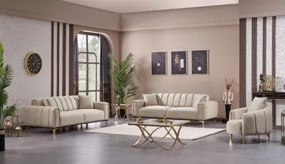 Produktbild von Sitzgruppe/Sofa Set - Wohnzimmergarnitur "Evora" 3+3+1-Beige