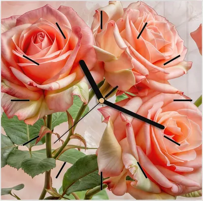 Produktbild von Wanduhr aus Glas mit Motiv Rosen Bouquet- 30 x 30 cm - inkl. Aufhängesystem