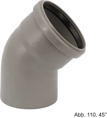 Produktbild von HT Bogen Ø 90 x 45°, mit einseitiger Steckmuffe und Gummidichtung