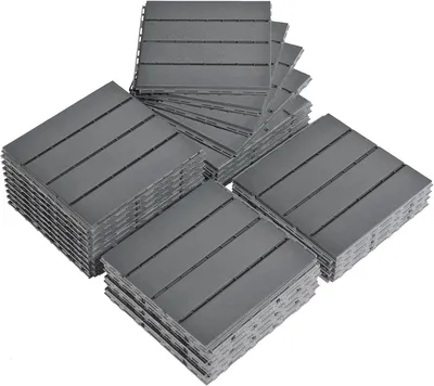 Produktbild von WPC Fliesen für den Balkonboden - 30 x 30 cm, 27 Stück / 2,4 m² - Wetterfeste Terrassenfliesen mit Klicksystem in Dunkelgrau