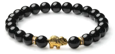 Produktbild von BERGERLIN Elefant Armband mit echten 8mm Naturstein Perlen und Kristall Highligh