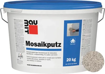 Produktbild von Baumit Mosaikputz M325 Bellavista gebrauchsfertiger Dünnschichtdeckputz weiß-gelb-schwarz 20 kg