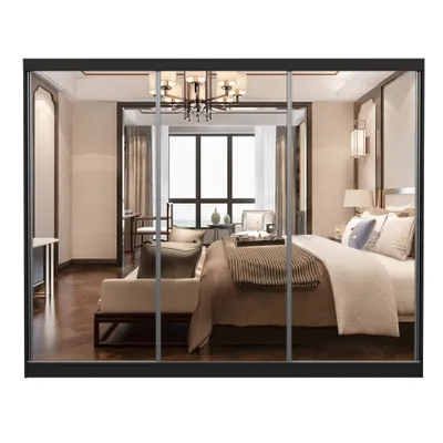 Image de MILAN Armoire à portes coulissantes Armoire 250cm noir/noir avec miroirs et tiroirs