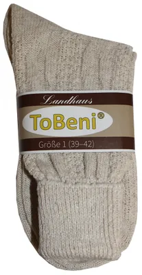 Produktbild von Tobeni 1 Paar Trachten Strümpfe kurz mit Umschlag und Zopfmuster Baumwolle-Leinen meliert für Damen und Herren, Farbe:Natur Meliert, Grösse:45-46
