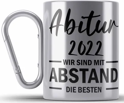Produktbild von Trendation - Abitur 2022 Bestanden Geschenk Edelstahl Tasse Karabiner Mit Abstand Geschenkidee Bestandenes Abi (Silber)