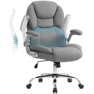 Produktbild von IWMH Chefsessel Ergonomisch Bürostuhl mit Klappbarer Armlehnen, höhenverstellbar Schreibtischstuhl mit Lendenstützte, Stoff Chefsessel - Grau