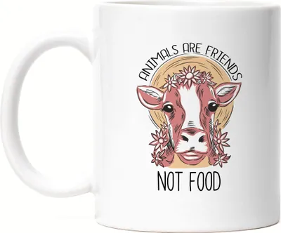 Produktbild von Animals Are Friends Not Food Tasse Vegan Vegetarier Motiv Süße Kuh Geschenkidee Tierwohl Tierleid