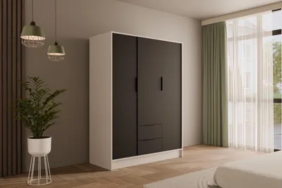 Produktbild von ALTDECOR  Kleiderschrank mit Flügeltüren, Garderobenschrank mit viel Stauraum, Vielseitiger Drehtürenschrank, Schrank KOLIN 150x200 cm Weiß   Schwarz