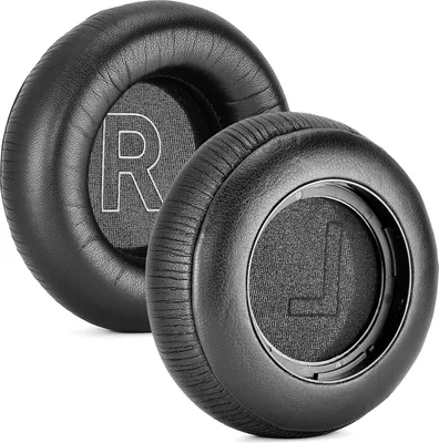 Two black ear pads for headphones are shown, with 'R' and 'L' markings indicating right and left.