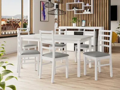 Obrázok produktu pre Jedálenská zostava 6+1 s rozkladacím stolom SALUSIA 2 - biela / šedá
