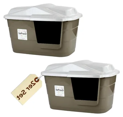 Produktbild von 2er Set Hundehütte und Katzenhütte für kleine Hunde und Katzen, wetterfest, aus Kunststoff, für drinnen und draußen