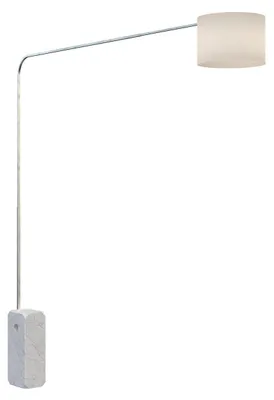 Image de Lampe sur pied contemporaine, forme angulaire, base en marbre blanc, abat-jour en tissu blanc, une ampoule E27