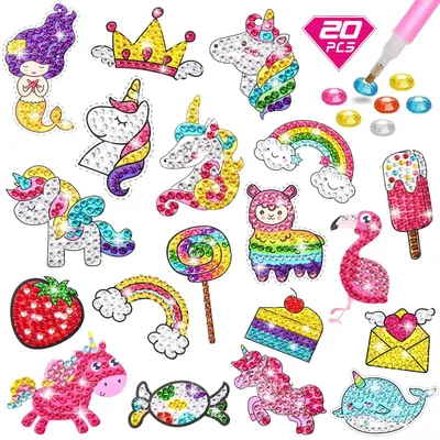 Diamant Malerei Sticker Set, 20 Stück Einhorn, DIY Kit