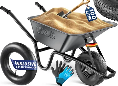 Produktbild von MASKO® Schubkarre Bauschubkarre mit Luftreifen 100 L Volumen bis 250kg belastbar
