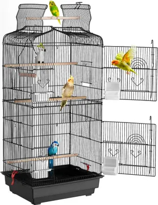 Immagine prodotto di Gabbia per pappagallini - 457x355x925 mm - Gabbia nera - Casetta di alta qualità per pappagallini e cacatua - Ideale per uso interno