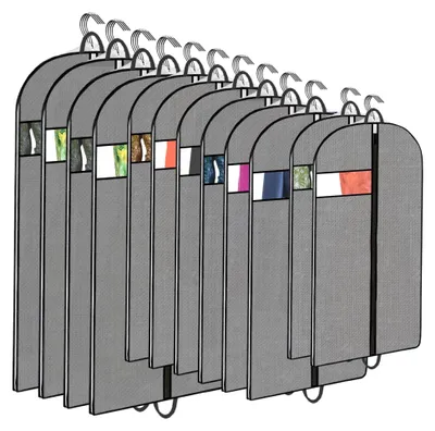 Produktbild von Kleidersäcke mit Reißverschluss, Staubdichte Kleiderhüllen, 12 Stück Kleiderschutz, Größen: (2 x 60 x 100 cm) (6 x 60 x 120 cm) & (4 x 60 x 140 cm) (Grau, 12 Stück (3 Größen))