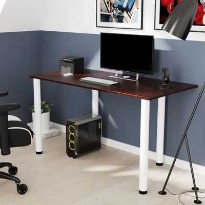 Image de AKKE Bureau wengé avec pieds blancs LxlxH : 100x60x74 cm