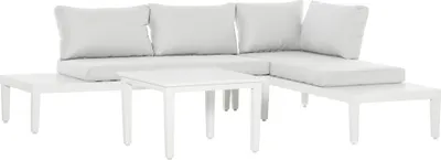 Produktbild von Outsunny 3-częściowy zestaw mebli ogrodowych ze stolikiem bocznym zestaw mebli balkonowych sofa z poduszkami w kształcie litery L zewnętrzna aluminiowa kremowa biel
