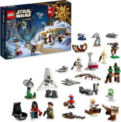 Produktbild von LEGO 75366 Star Wars Adventskalender 2023, Weihnachtskalender mit 24 Geschenken, darunter 9 Figuren, 10 Fahrzeug-Spielzeuge und 5 Mini-Modelle, Advents-Geschenk zu Weihnachten für Kinder und Fans