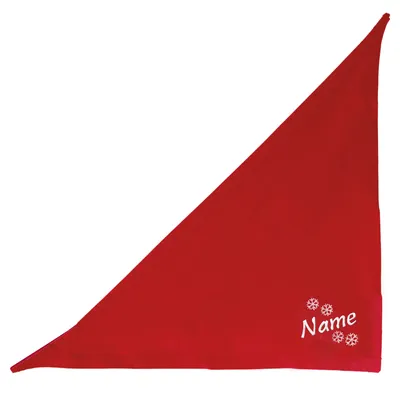 Produktbild von Hundehalstuch Dreieckstuch 50 cm in Rot bestickt mit Schneeflocken und dem Namen vom Hund