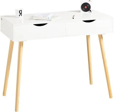 Imagen del producto de Escritorio para ordenador - Mesa de escritorio - 2 cajones - Blanco - MDF - Compacto - Para trabajar desde casa