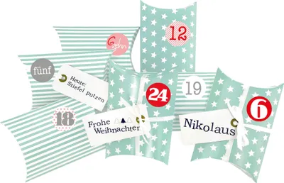 Produktbild von DIY Adventskalender Christkind zum Befüllen türkis Sterne/Streifen,Ziffern rosa-rot