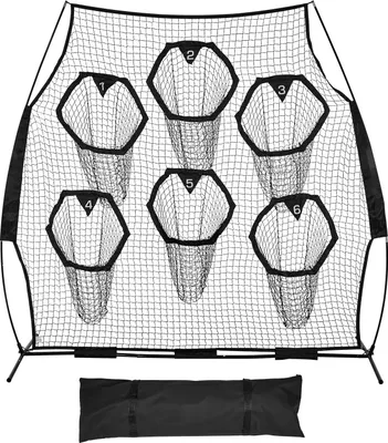 Produktbild von American Football Wurfnetz - Quarterback Zielnetz - 6 Zieltaschen - 274 x 106 x 243 cm - Tragetasche & Gurte - Passziel-Training - Schwarz