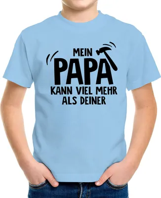 Produktbild von Kinder T-Shirt Mein Papa kann viel mehr als deiner Spruch lustig Geschenk für Jungen Moonworks® hellblau 110-116 (5-6 Jahre)