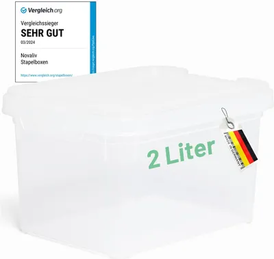 Produktbild von Novaliv Aufbewahrungsbox mit Deckel klein 2 L transparente Nestbar stapelbare Plastikbox mit Clipverschluss Kunststoff BPA-frei 19 x 14 x 11 cm