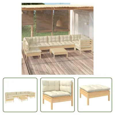 Produktbild von The Living Store 8-tlg. Garten-Lounge-Set mit Creme Kissen Kiefernholz