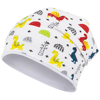 Produktbild von Jungen Mütze Beanie Übergangsmütze Dinosaurier Drachen Krokodil, Weiß, Gr. 50-52