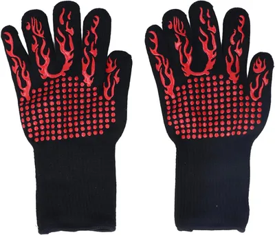 Imagen del producto de Guantes resistentes al calor - Guantes ignífugos para parrilla - Protección contra el calor - 800 grados Celsius - 325 cm de longitud - Color negro