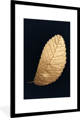 Produktbild von MuchoWow® Gerahmtes Poster Gold - Blätter - Schwarz - Pflanzen - Luxus - Natur 60x90 cm - Poster mit Schwarzem Bilderrahmen Wandposter Rahmen Foto Bilder - Dekoration - Wandposter Wohnzimmer - Hochwertig