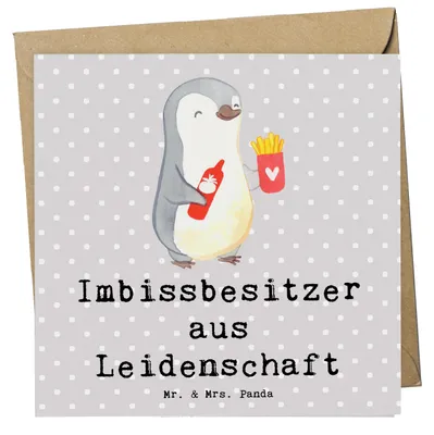 Produktbild von Mr. & Mrs. Panda Grußkarte Imbissbesitzer Leidenschaft - Grau Pastell - Geschenk, Pommesliebe, Lustig, faltkarte, doppelkarte, Imbissverkäufer, anlasskarte, Klappkarte