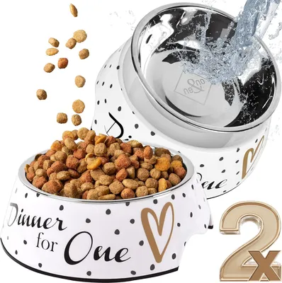 Immagine prodotto di Set di 2 ciotole per cani di piccola taglia, gatti o cuccioli [Design unico di NE&NO] Ciotola per cibo per cani antiscivolo | Ciotola per cibo per cani (misura: S / 170 ml) Ciotola per bere per gatti | Ciotola per acqua per gatti | Ciotola per cani
