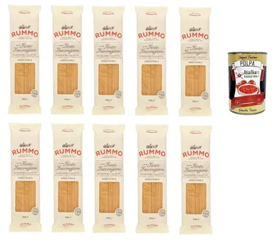 Produktbild von Italian Gourmet Spaghetti Nr. 3, italienische Hartweizenpasta, langsam verarbeitet für extra Bissfestigkeit, ideal für Tomatensauce, Aglio e Olio & Carbonara 10x500g + Italian Gourmet Polpa