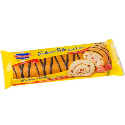 Produktbild von KuchenMeister Erdbeer Rolle Rührkuchen Creme und Fruchtfüllung 400g