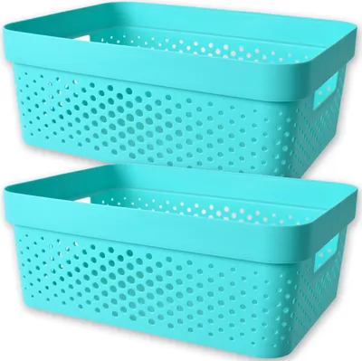 Produktbild von 2x Curver Aufbewahrungsbox Aufbewahrungskorb Kunststoff Box ohne Deckel Türkis
