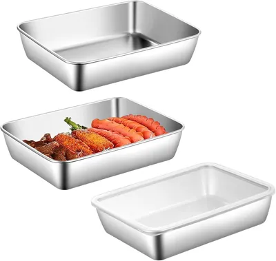 Obrázek produktu pro Sada 3 nerezových pekáčů o rozměrech 25 × 19 × 5 cm, na smažené pokrmy a zapékané pokrmy, vhodné do myčky.